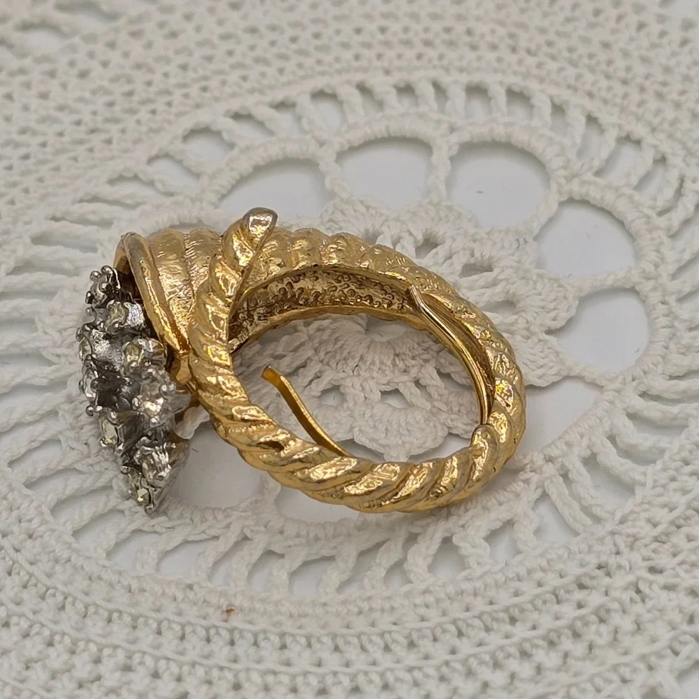 Vintage Cornucopia Rhinestone Ring Horn Of Plenty Goldtone Size 6
